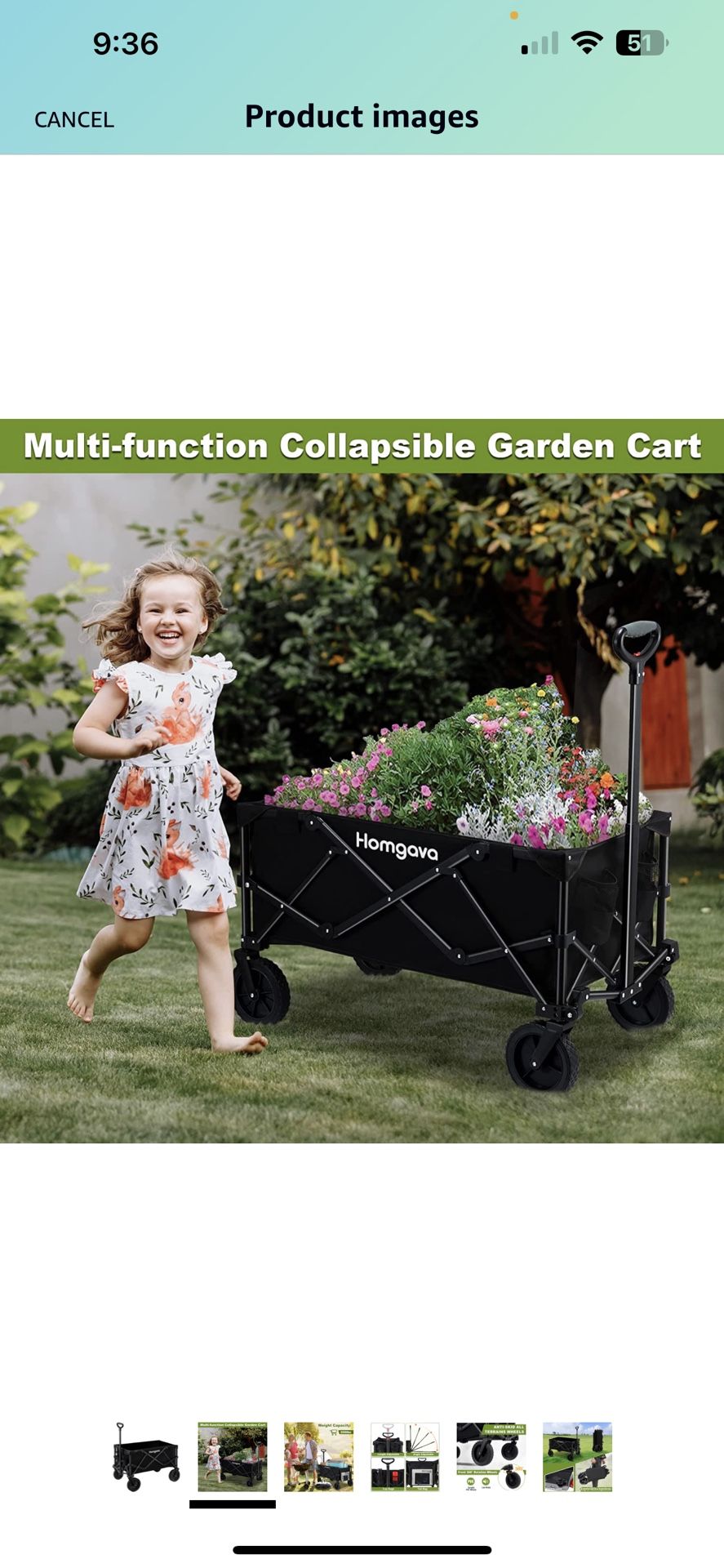 Homgava Collapsible Folding Wagon Cart,Outdoor Beach Wagon,Heavy Duty Garden Cart with All Terrain Wheels,Portable Large Capacity Utility Wagon for Ca