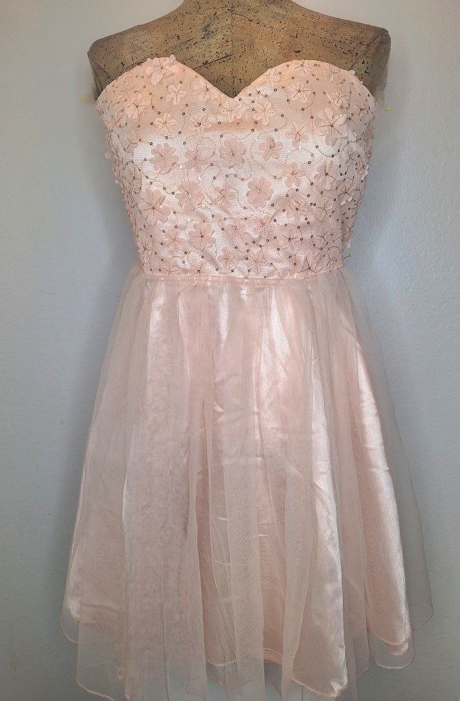 Flower and Sequin Bodice Satin Tulle Dress