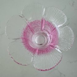 vintage epic  Viking Glass pink  6-petal flower centerpiece table vase/ votive holder  4 3/4” wide x 3 3/4” tall