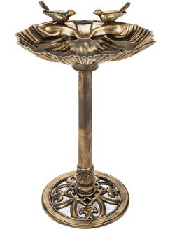 Gold Pedestal Bird Bath Decoration w/ Sparrow Statues