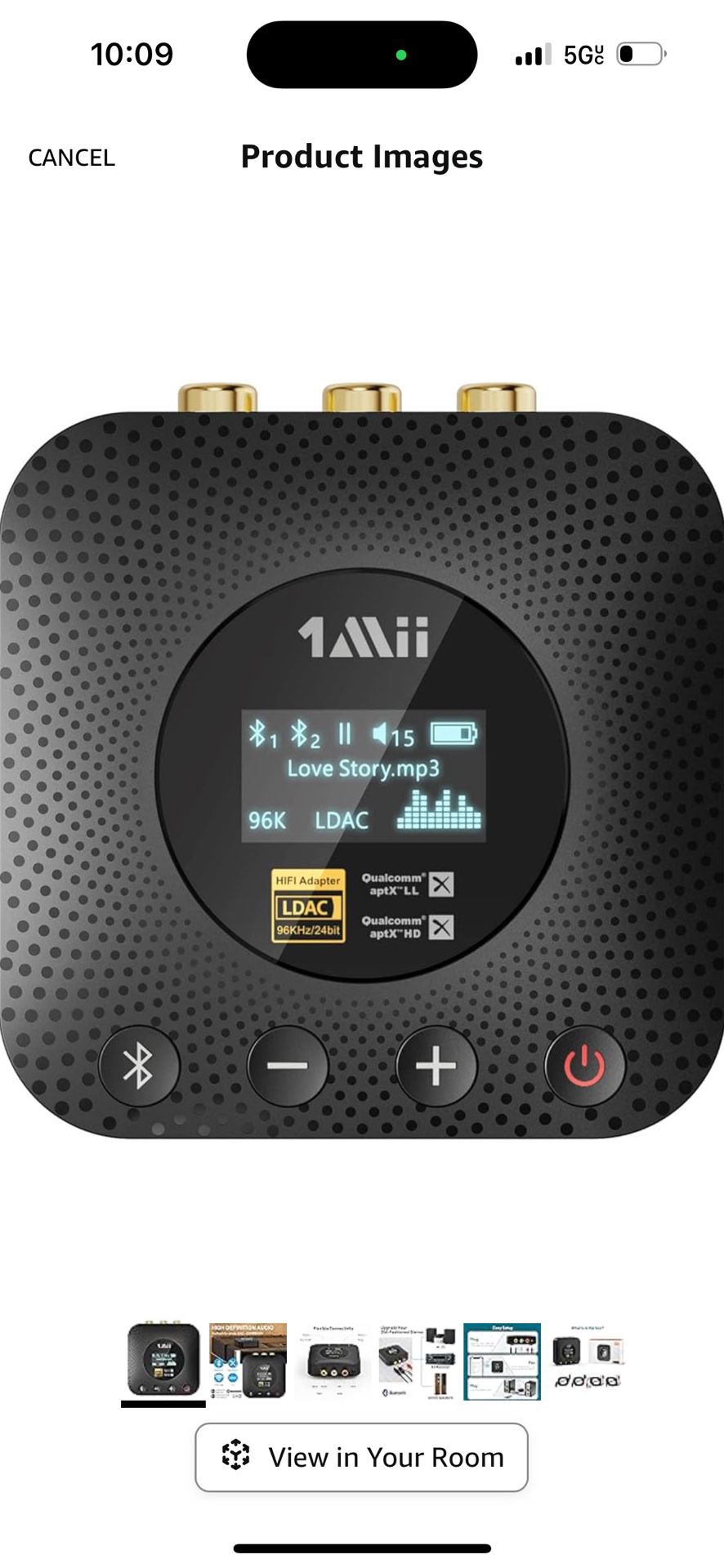 1Mii B06HD+ Hi-Res Bluetooth 5.1 Music Receiver for Home Stereo w/LDAC, Hi-Fi Bluetooth Adapter w/Audiophile DAC aptX HD Volume Control OLED Display, 
