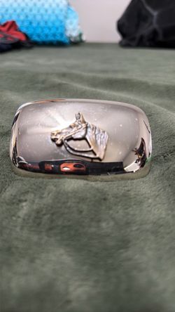 Vintage Polished Silver Belt Buckle with Brass Horse Head – Made in USA
