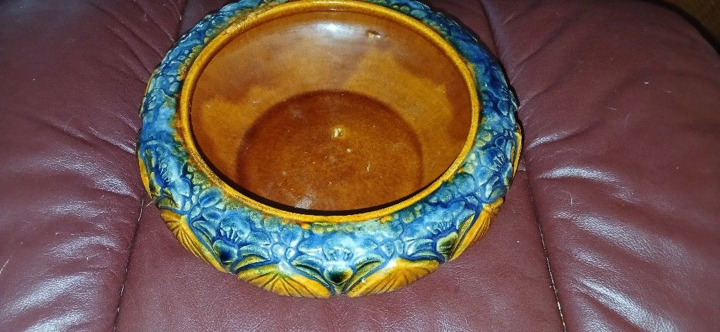Brush McCoy Potterty Amarilys Bulb Brown and Blue 9 Inch Wide Antique Vintage Craftsman Mission American Arts And Crafts