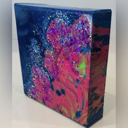 Fine Original Art Canvas Painting Mix Medium Oil Acrylic Glitter Abstract Modern Whimsy Aurora Borealis