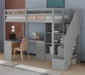 Twin Loft Bed with Storage & Desk, Desk Chair