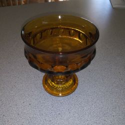 Amber Colored Indiana Carnival Candy Dish On Pedestal  