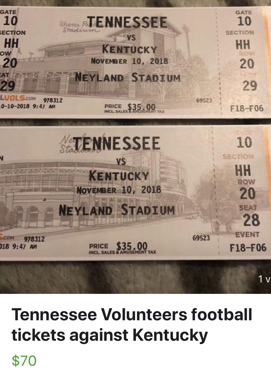 2 UT football tickets against Kentucky