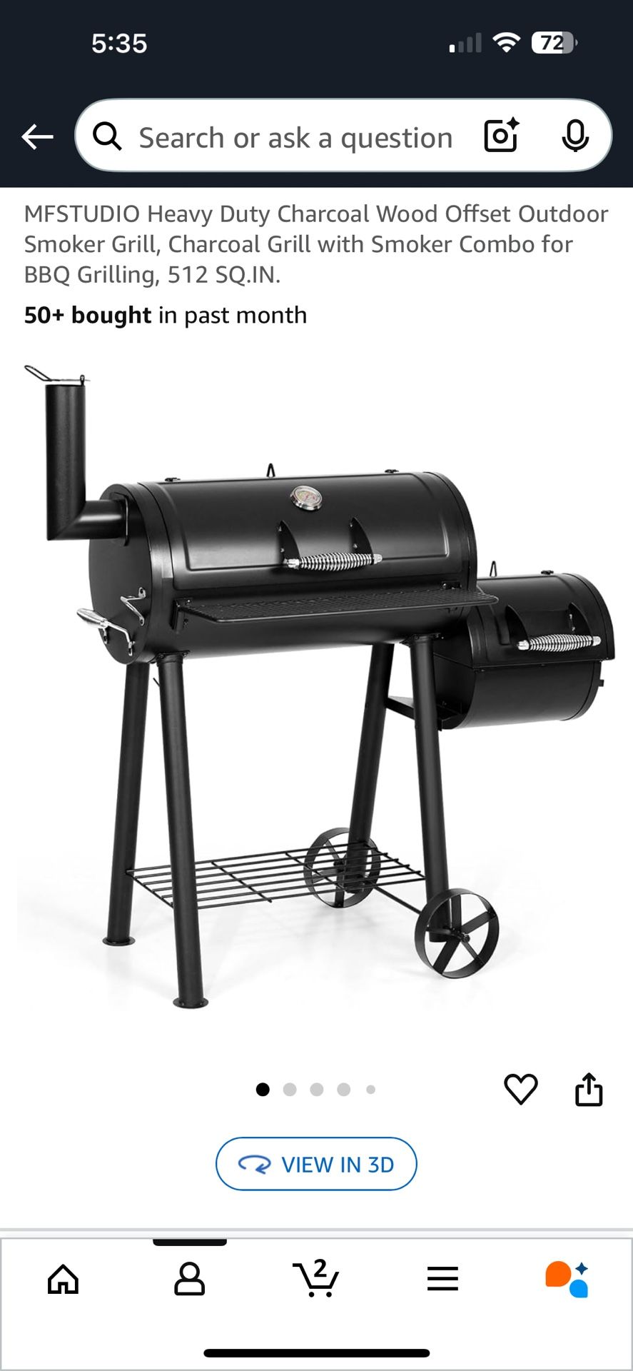 Heavy Duty Charcoal Wood Offset Outdoor Smoker Grill, Charcoal Grill with Smoker Combo for BBQ Grilling, 512 SQ.IN.