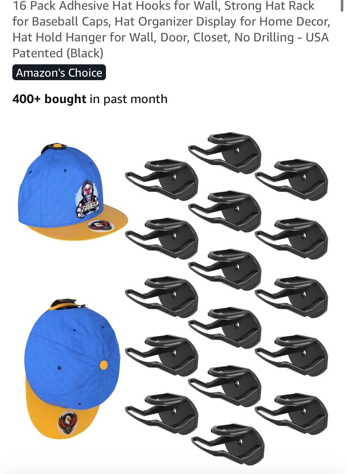 16 Pack Adhesive Hat Hook