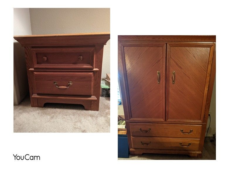 Oak Bedroom Armoire And Nightstand