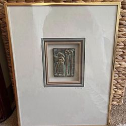 Framed  ceramic artwork from the "Sumerian III" series by American artist Harris G. Strong