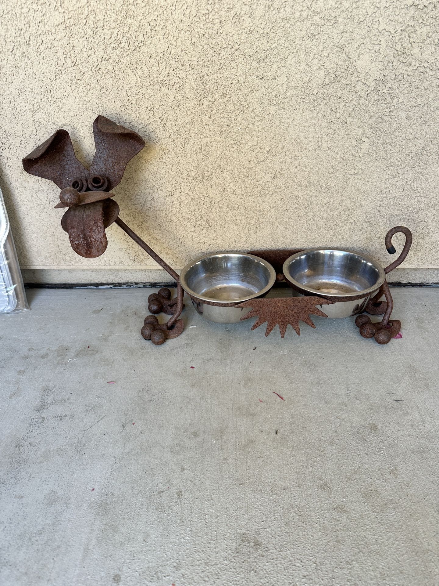 Dog Food And Water Dish, Art Deco Wrought Iron