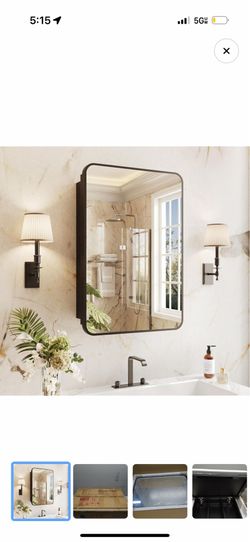 16" x 24" Black Medicine Cabinet Mirror – Recessed or Wall Mount (Adjustable Shelves)