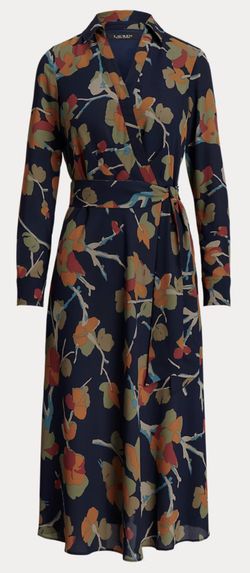 Lauren Ralph Lauren Women Multi Floral Surplice Georgette Midi Dress Size 6 NWT