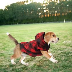 🐾 Dog Fleece Hoodie Coat - Plaid Pattern In Shades Of Red, XXXL
