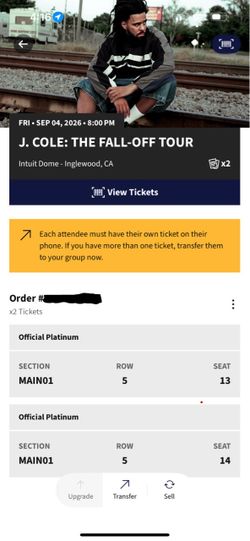 2 J Cole Concert Tickets 9/4/26 8:00pm