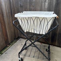 Collapsible Metal Laundry Cart with Removable Basket & Canvas Bag