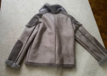 Gray Shearling Hooded Winter Jacket
