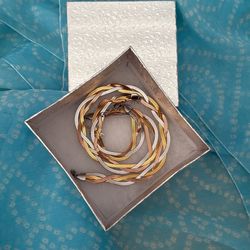 2 Pc Necklace & Bracelet Set Boho Style Stainless Steel 18K Gold Plated Braided Design , $25 Great Valentine’s Day Gift
