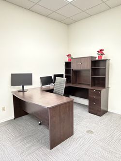 Executive Office Desk + Hutch + Office Chair – Complete Office Set