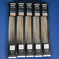 Lot of 5 Sunlite LED Filament T10 Tubular Light Bulb 6W (60W) 2700K Dimmable