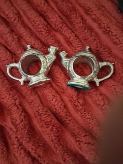 1994 Godinger Silver Teapot Napkin Rings Set of 2