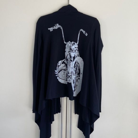 Lauren Moshi Motorcycle Open Front Waterfall Cardigan 