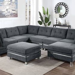 Brand New Charcoal Retro Style  8pc Modular Sectional Sofa Set