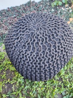 Black Round Knitted Pouf Ottoman