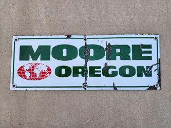 Vintage Signage Moore Oregon Porcelain Enamel Sign 18" x 6-5/8"