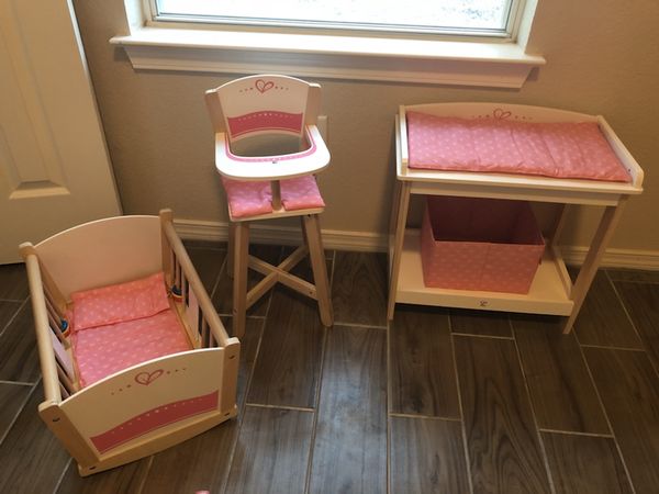 Hape Wooden Baby Doll High Chair Cradle And Changing Table