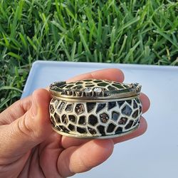 Vintage Mosaic Trinket Box Enamel & Rhinestones 3.5" Round Lidded