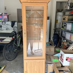 Solid Oak Lighted Curio / Display Cabinet – Glass Shelves