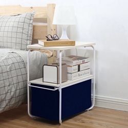 3 Tier End table Nightstand Side Table with Removable Canvas Storage Bin 