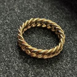 18K Gold-Filled Cuban Link Chain Ring - Thick Curb Chain Ring-Cuban Ring