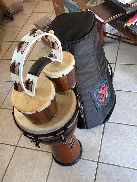 Percussion instruments Djembe Drum w/ Carry Bag, Bonjo Drums, Tambourine