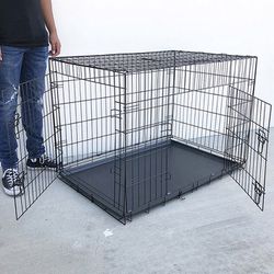 (NEW) $55 Folding 42” Dog Cage 2-Door Pet Crate Kennel w/ Tray 42”x27”x30” 