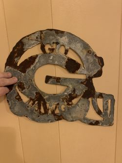 Hand made 17 1/2” x 12 1/2” “Go Dawgs” metal wall hanging