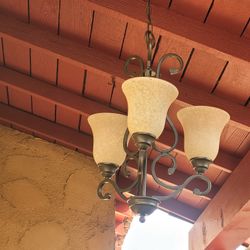 Wrought Iron Chandelier 3 Upright Glass Shades