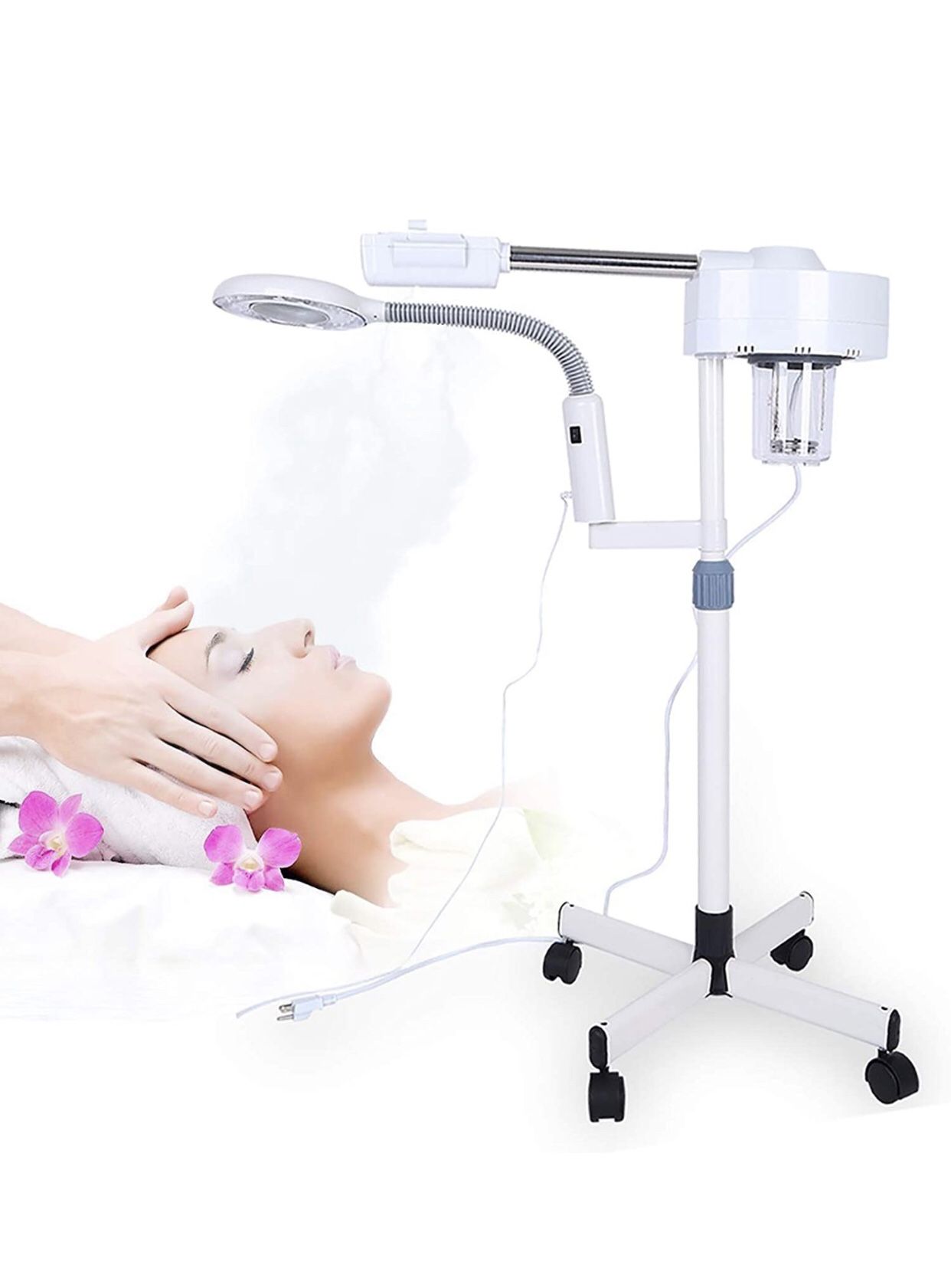 2 in1 Facial Steamer 5x LED Magnifying Lamp Hot Ozone Beauty Salon Face Equipmen