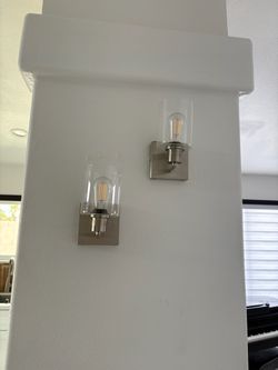 Brushed Nickel Wall Sconces with Glass Shade – Set of 2