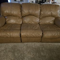 Real LEATHER couch W Double Recliner