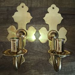 Pair of 11 x 5 Solid Brass Cross Shaped Candle Stick/ Wall Scones 