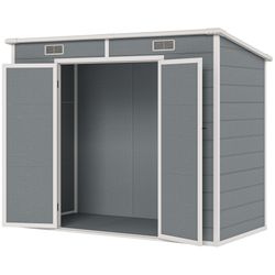 Outsunny 8'x4' Plastic Storage Shed w/Floor, Window, Lockable Doors & Vents, Gray