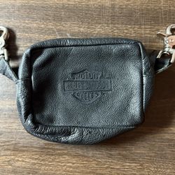 Harley-Davidson Black Leather Travel Pouch Bag Logo Zipper Heavy Duty Clip-On 6"