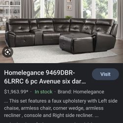 6 Pc RECLINING SECTIONAL WITH LOUNGE  