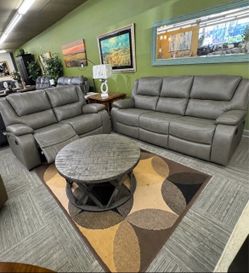 Leather Double Reclining Sofa - Living Room Furniture Set