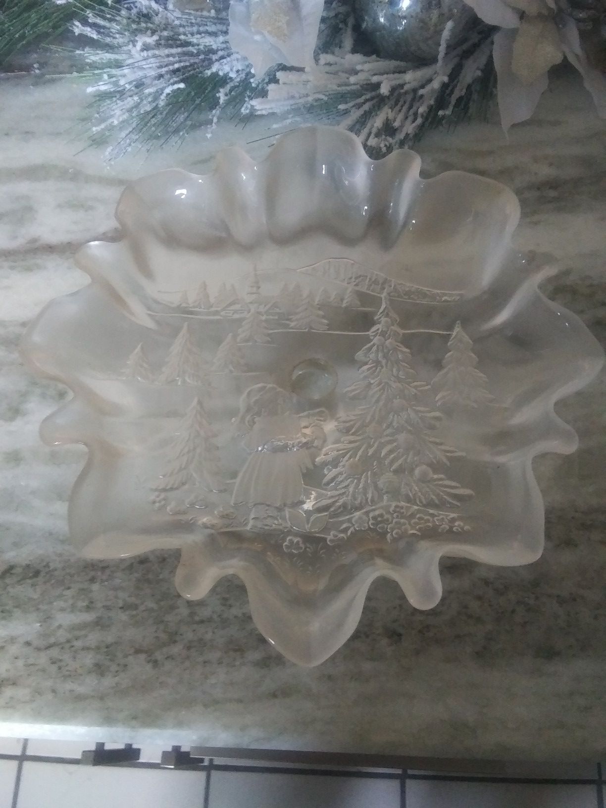 Glass Christmas Candy Cookie Dish 10"