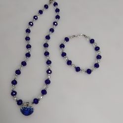 Blue Faceted Glass Ronde Necklace and Bracelet Set