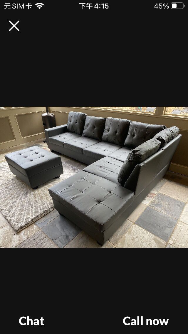 Black Leather Sectional With Ottoman